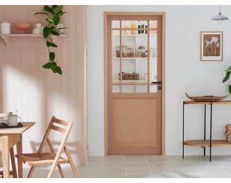 Bloc-porte RON chêne plaqué 9 carreaux - Huisserie 90