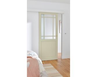 Porte coulissante Ron chêne plaqué 9 carreaux