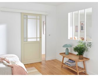 Porte coulissante Ron chêne plaqué 9 carreaux