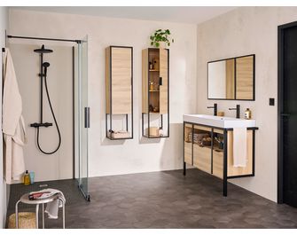 Meuble sous-vasque 120 cm 3 tiroirs avec poignées METAL2