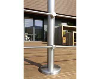 Poteau 5 tubes pose à plat pour balustrade Inoca