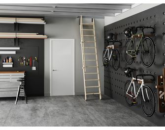 Echelle rabattable avec rampe en sapin brut