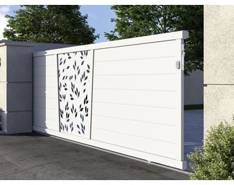 Portail coulissant Aluminium Pise décor feuille