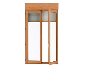 Fenêtre pin 2 vantaux ODE lasure pin naturel avec volet roulant intégré sur-mesure