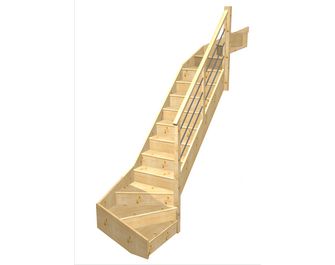 Escalier Faubourg double quart tournant haut & bas rampe Régate tubes inox