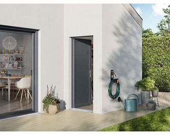 Porte  de service aluminium AUXANNE Gris avec  barillet et poignée