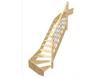 Escalier Ouessant double quart tournant haut & bas rampe Régate tubes acier