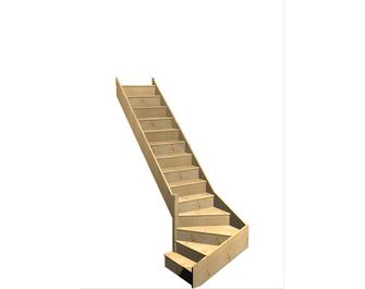 Escalier Faubourg quart tournant bas marche débordante sans rampe