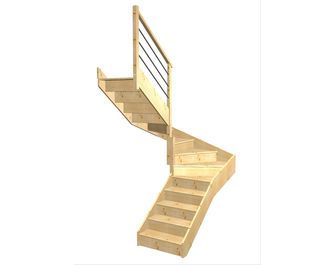 Escalier Faubourg double quart tournant intermédiaire rampe Régate tubes inox