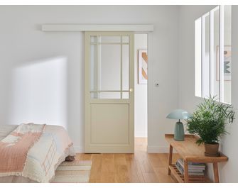 Porte coulissante Ron chêne plaqué 9 carreaux