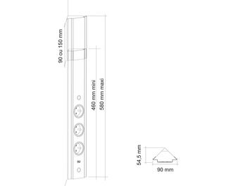 Bloc 3 prises avec port USB en inox