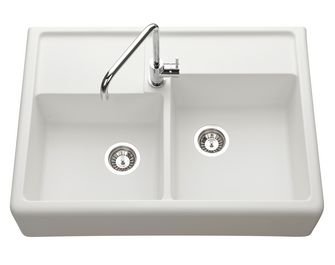 Évier cuisine à encastrer Thibert matériaux de synthèse avec 2 bacs