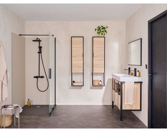 Meuble sous-vasque 120 cm 3 tiroirs avec poignées METAL2
