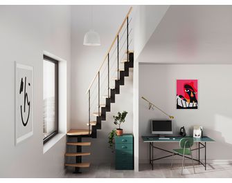 Escalier gain de place Bali 2 hêtre, quart tournant palier