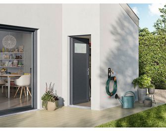 Porte de service aluminium ANAE Gris avec  barillet et poignée