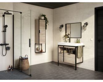 Meuble sous-vasque 90 cm 2 tiroirs avec poignées METAL2