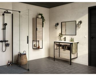 Meuble sous-vasque 90 cm 2 tiroirs avec poignées METAL2