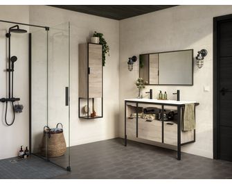Meuble sous-vasque 120 cm 3 tiroirs avec poignées METAL2