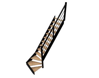 Escalier Ludo quart tournant bas hêtre bicolore avec rampe