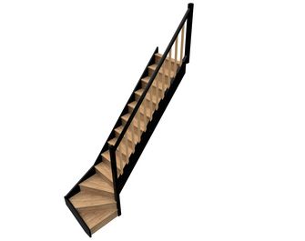 Escalier Uno quart tournant bas hêtre bicolore avec rampe