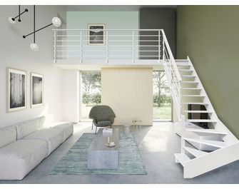 Escalier Aria quart tournant bas marche débordante rampe Evan