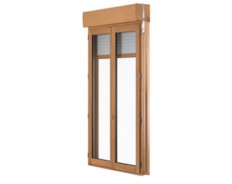 Fenêtre pin 2 vantaux ODE lasure pin naturel avec volet roulant intégré sur-mesure