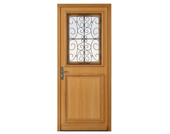 Porte d'entrée Anne-Sophie bois exotique avec châssis ouvrant sur-mesure