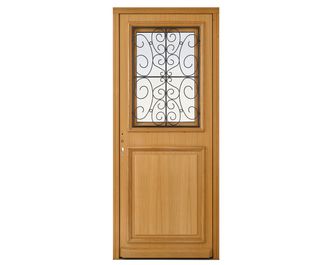 Porte d'entrée Anne-Sophie bois exotique avec châssis ouvrant sur-mesure