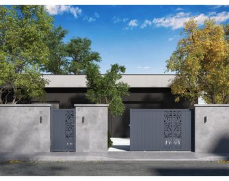 Portail coulissant aluminium décor monstera sur-mesure VICTORIN