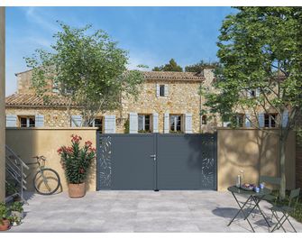 Portail battant aluminium ANDRIA décor monstera