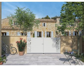 Portail battant aluminium ANDRIA décor monstera sur-mesure