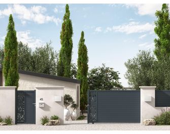 Portail coulissant aluminium ANDRIA décor monstera