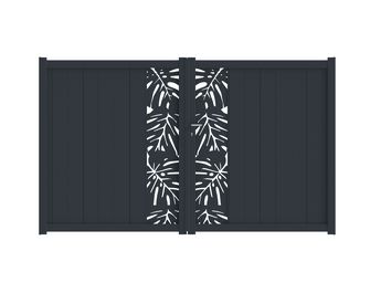 Portail battant aluminium décor monstera gris VICTORIN