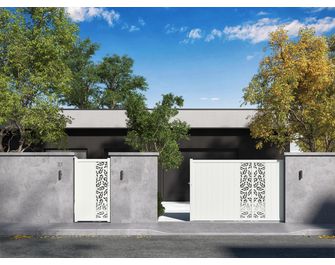 Portail coulissant aluminium décor orge blanc VICTORIN