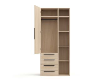 Armoire chêne clair 1 porte + tiroirs + niches L.100 cm Pléiade