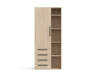 Armoire chêne clair 1 porte + tiroirs + niches L.100 cm Pléiade