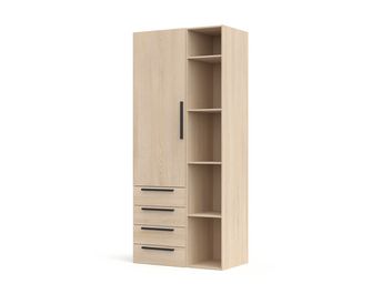 Armoire chêne clair 1 porte + tiroirs + niches L.100 cm Pléiade