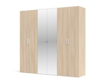 Dressing chêne clair 6 portes avec miroir L.240 cm Pléiade