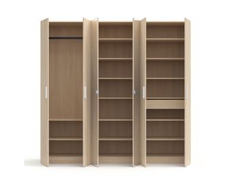 Dressing chêne clair 6 portes avec miroir L.240 cm Pléiade