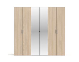 Dressing chêne clair 6 portes avec miroir L.240 cm Pléiade