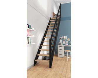 Escalier Ludo quart tournant bas hêtre bicolore avec rampe