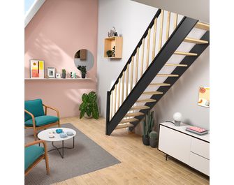 Escalier Kino droit hêtre bicolore avec rampe