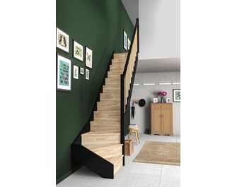 Escalier Uno quart tournant bas hêtre bicolore avec rampe