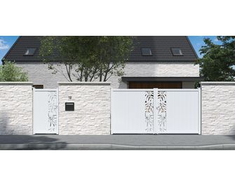 Portail battant aluminium décor monstera gris VICTORIN