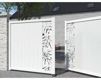 Portail battant aluminium décor monstera gris VICTORIN