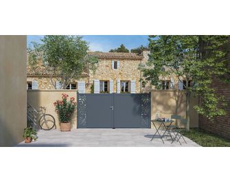 Portail battant aluminium ANDRIA décor monstera