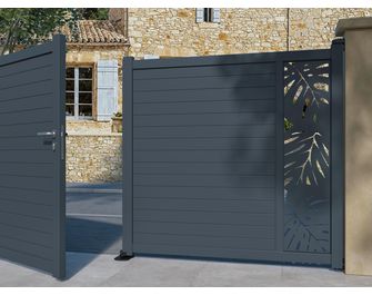 Portail battant aluminium ANDRIA décor monstera