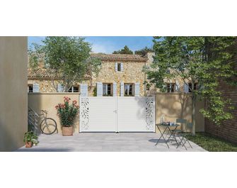 Portail battant aluminium ANDRIA décor monstera sur-mesure