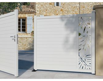 Portail battant aluminium ANDRIA décor monstera sur-mesure