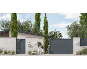 Portail coulissant aluminium ANDRIA décor monstera